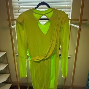 Bar III Neon Lime Long Sleeve Wrap-Detail Dress